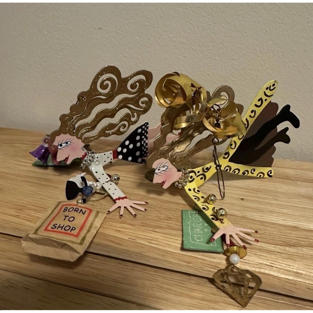 Vtg Silvestri Karen Rossi Fanciful Flights Ornaments Born To Shop Charge It 2pc